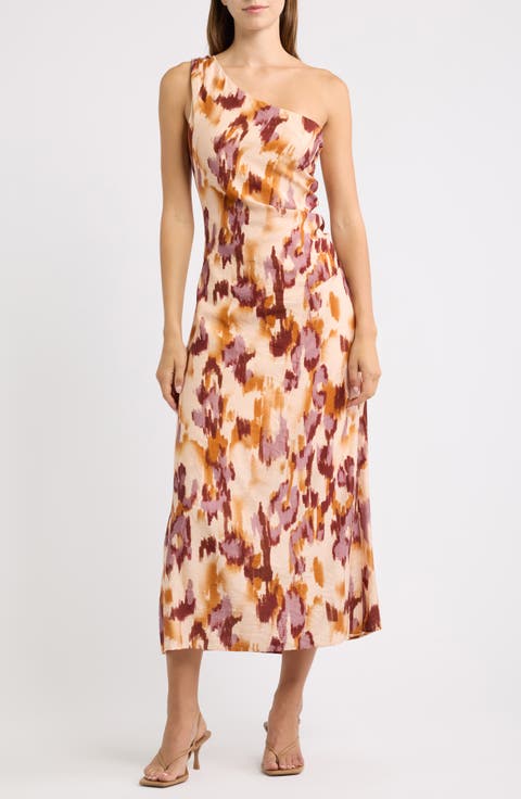 One-Shoulder Abstract Print Dress