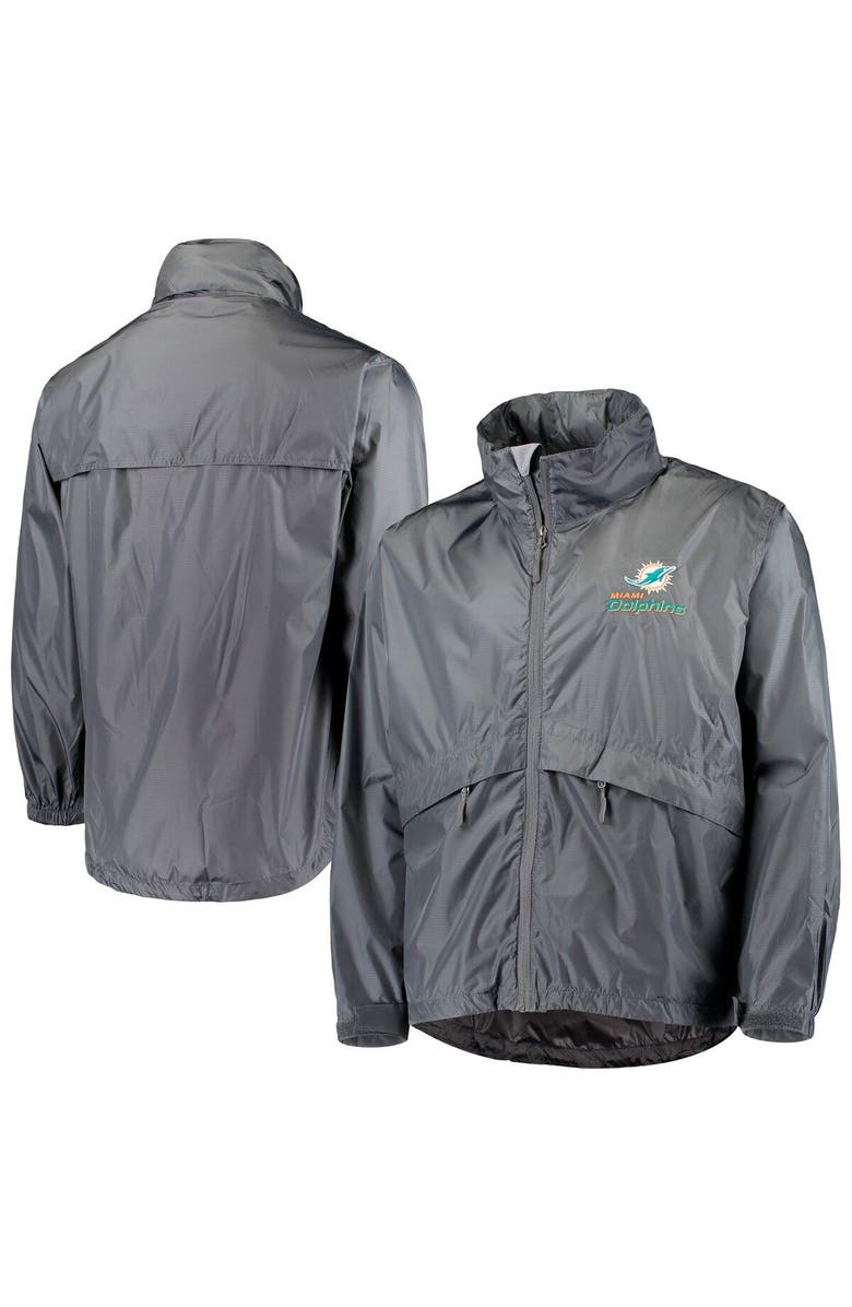 DUNBROOKE Men's Dunbrooke Graphite Miami Dolphins Circle Sportsman Waterproof Packable Lightweight Full-Zip Jacket, Main, color,