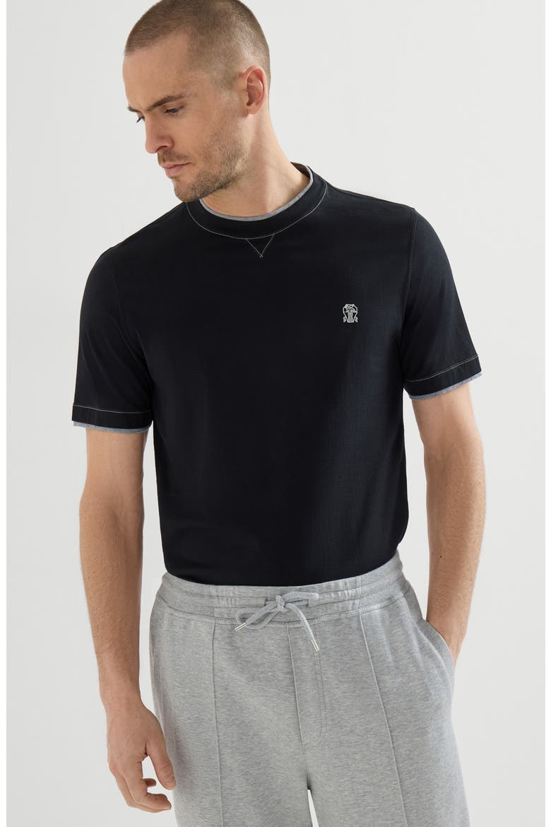 T-shirt with faux-layering, Alternate, color, Black