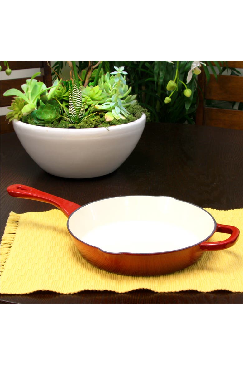 10 in. Round Enameled Cast Iron Skillet, Alternate, color, Red