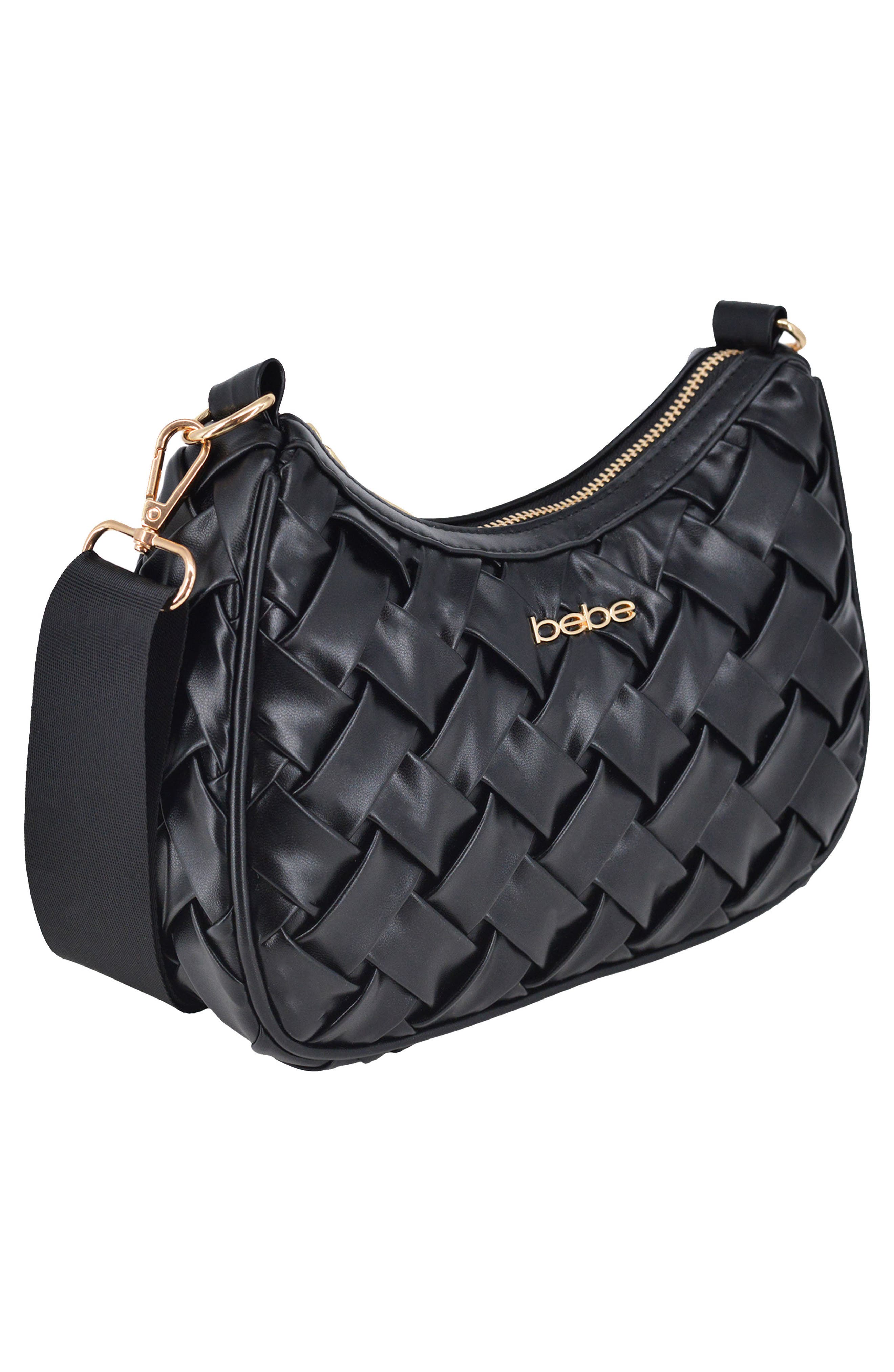 bebe Luca Woven Crossbody Bag with Zip Pouch, Alternate, color, Black