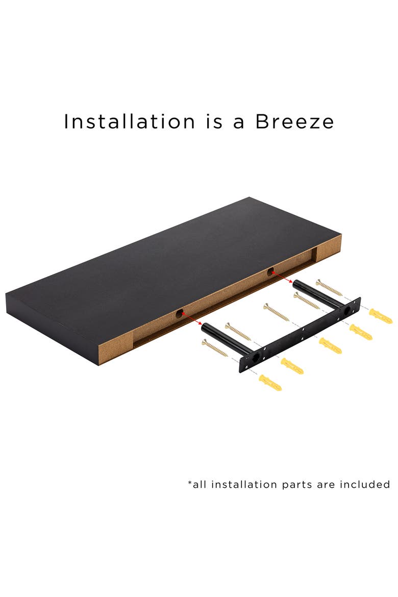 Set of 2 Floating Rectangle Wall Shelves, Alternate, color, BLACK