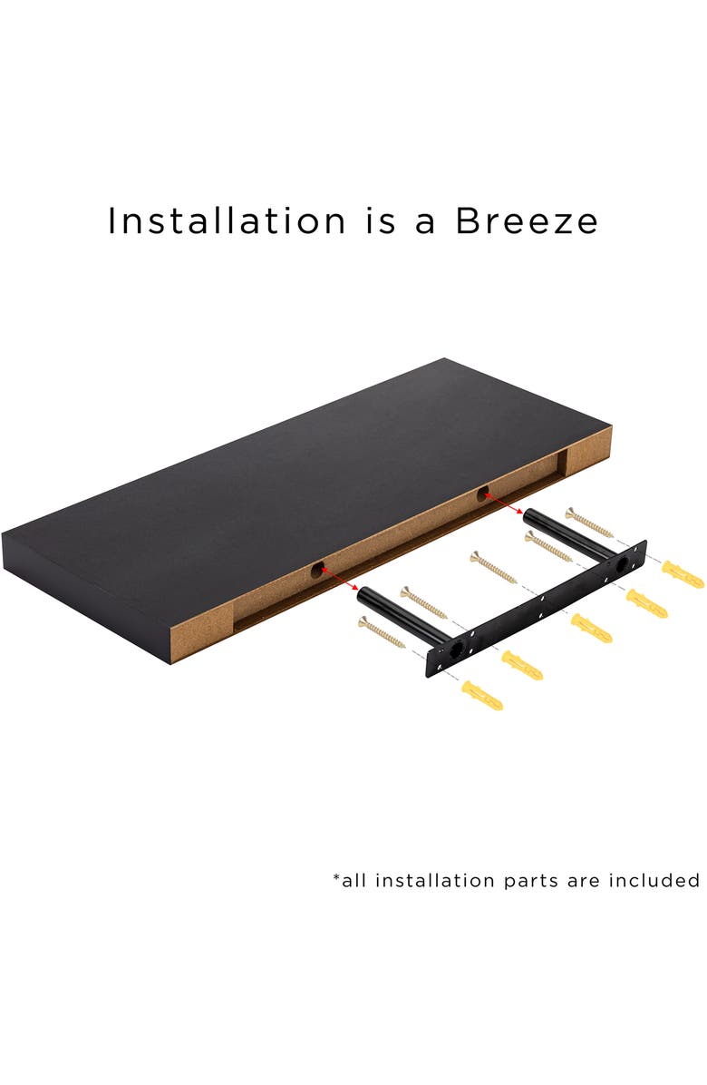 SORBUS Set of 2 Floating Rectangle Wall Shelves, Alternate, color, Black