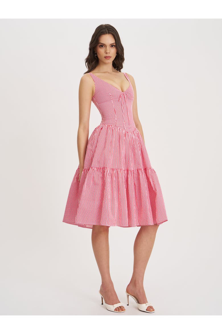 Oceana Stripe Drop Waist Midi Dress, Alternate, color, Red and white candy stripe