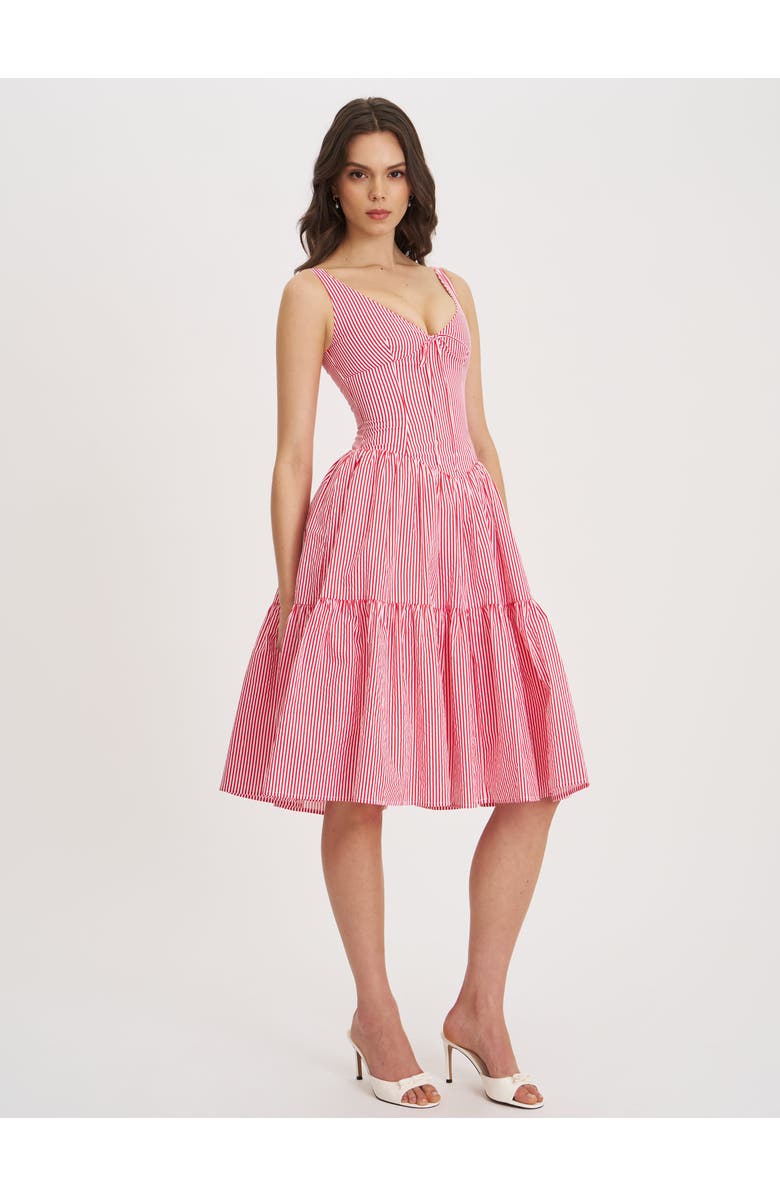 Miss Circle Oceana Stripe Drop Waist Midi Dress, Alternate, color, Red And White Candy Stripe