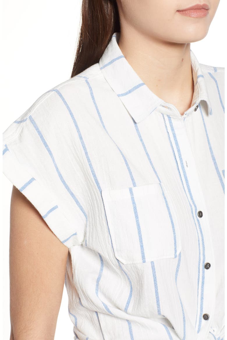 Stripe Cap Sleeve Top, Alternate, color, IVORY/ BLUE STRIPE