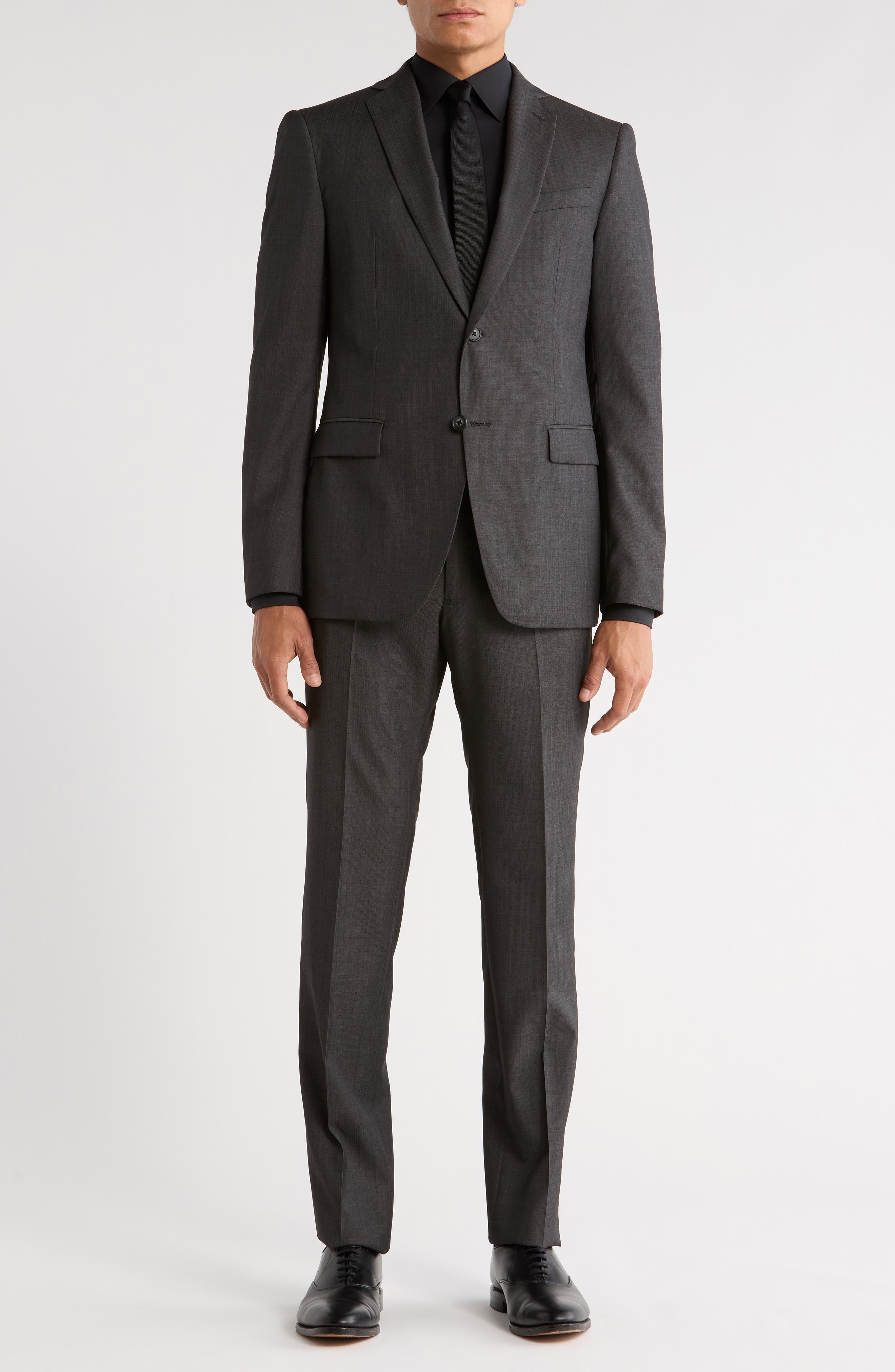 John Varvatos Star USA Charcoal Herringbone Two-Button Notch Lapel Wool Suit