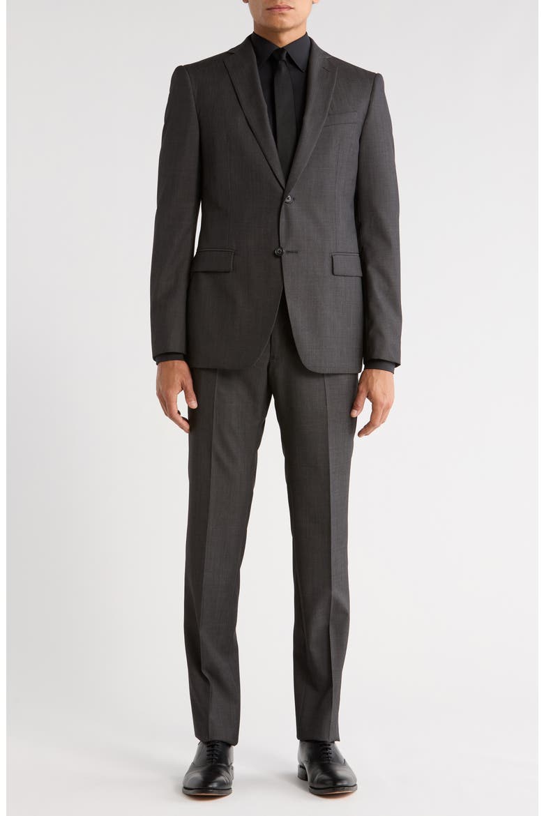 Charcoal Herringbone Two-Button Notch Lapel Wool Suit, Main, color, CHARCOAL