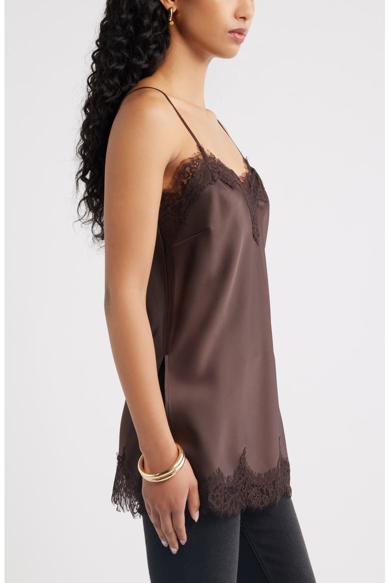 Lace Trim Satin Camisole, Alternate, color, BROWN SEAL