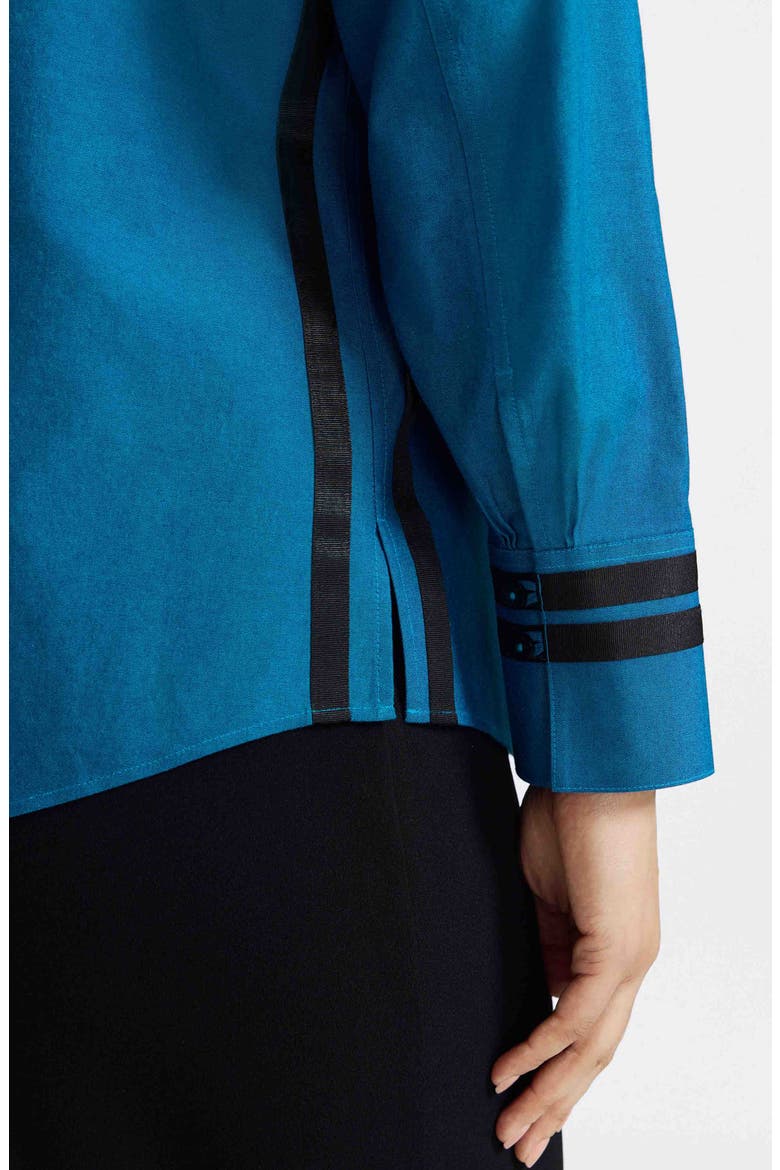 Brooke Non-Iron Grosgrain Trim Cotton Button-Up Shirt, Alternate, color, TEAL BLUE/ GREEN