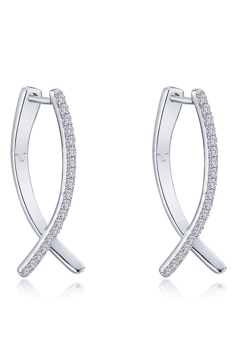 Lafonn Pavé Simulated Diamond Crossover Oval Hoop Earrings, Main, color,