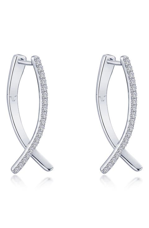 Pavé Simulated Diamond Crossover Oval Hoop Earrings