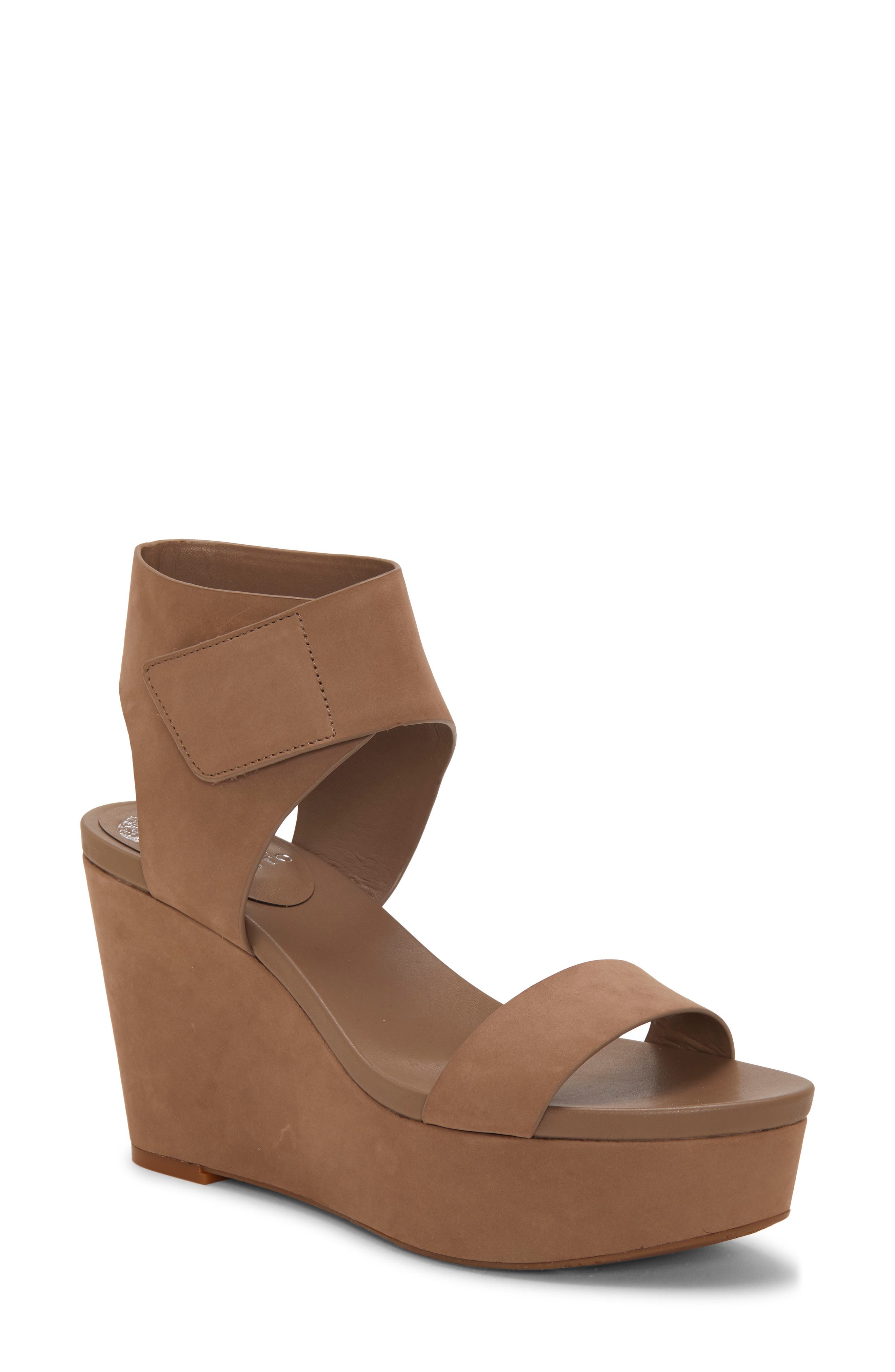Vince Camuto Velista Platform Wedge Sandal, Main, color, Dark Beige Nubuck Leather