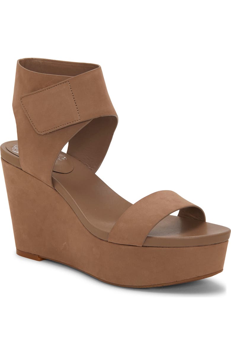 Vince Camuto Velista Platform Wedge Sandal, Main, color, Dark Beige Nubuck Leather