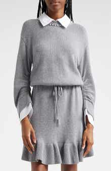 Cinq à Sept Kiana Rhinestone Accent Long Sleeve Sweater Shirtdress