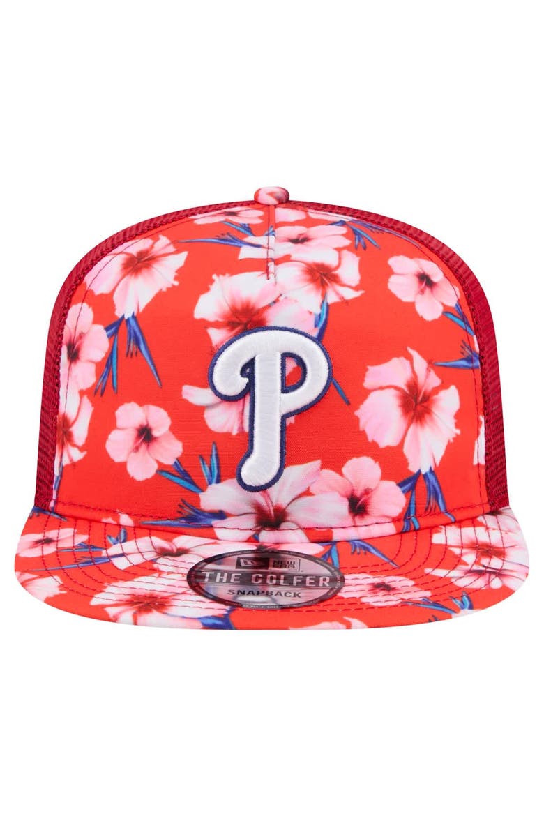 Men's New Era Red Philadelphia Phillies Adventure Pattern Golfer Trucker Snapback Hat, Alternate, color, Red