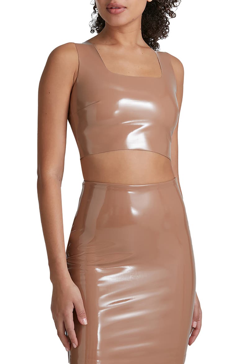 Patent Faux Leather Crop Top, Main, color, COCOA