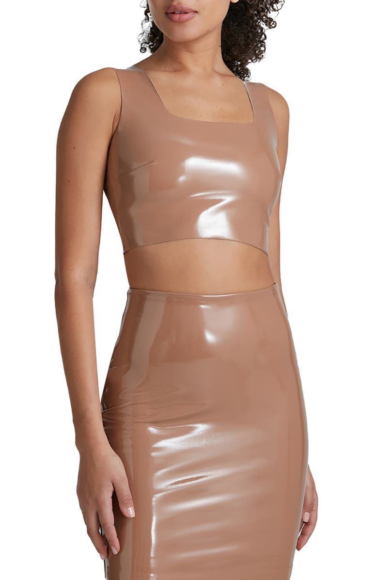Commando Patent Faux Leather Crop Top, Main, color, Cocoa
