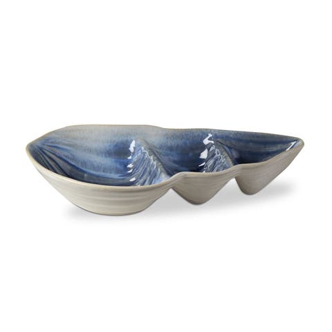 Blue Multi Ceramic Conch Shell Divided Serving Platter