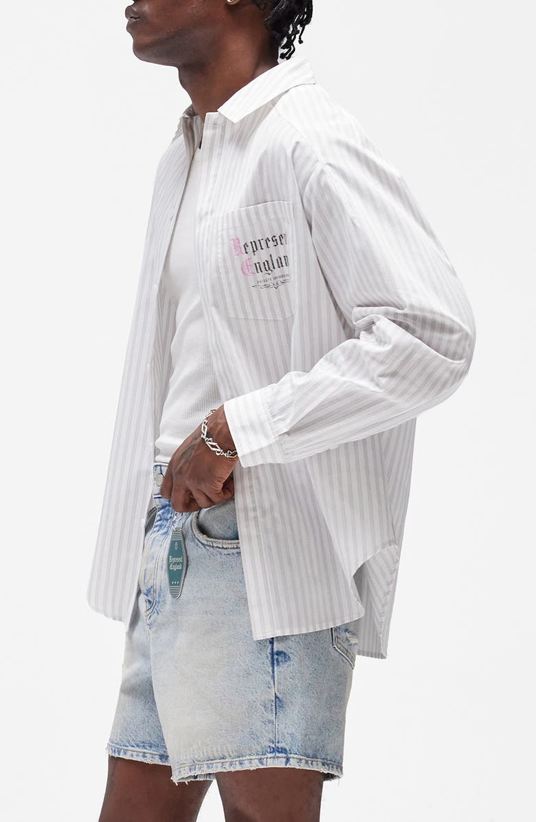 Represent Pinstripe Graphic Cotton Button-Up Shirt, Alternate, color, Flat White