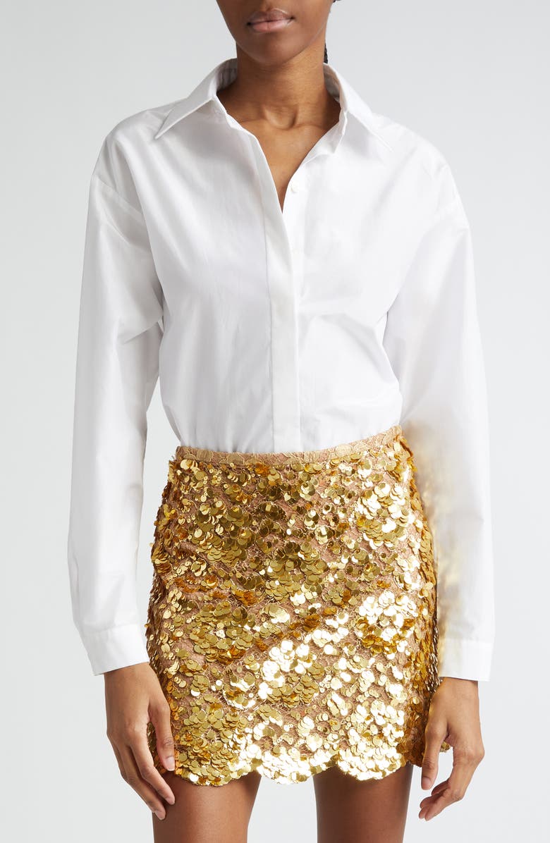 Michael Kors Collection Oversize Silk & Cotton Boyfriend Button-Up Shirt, Alternate, color, 