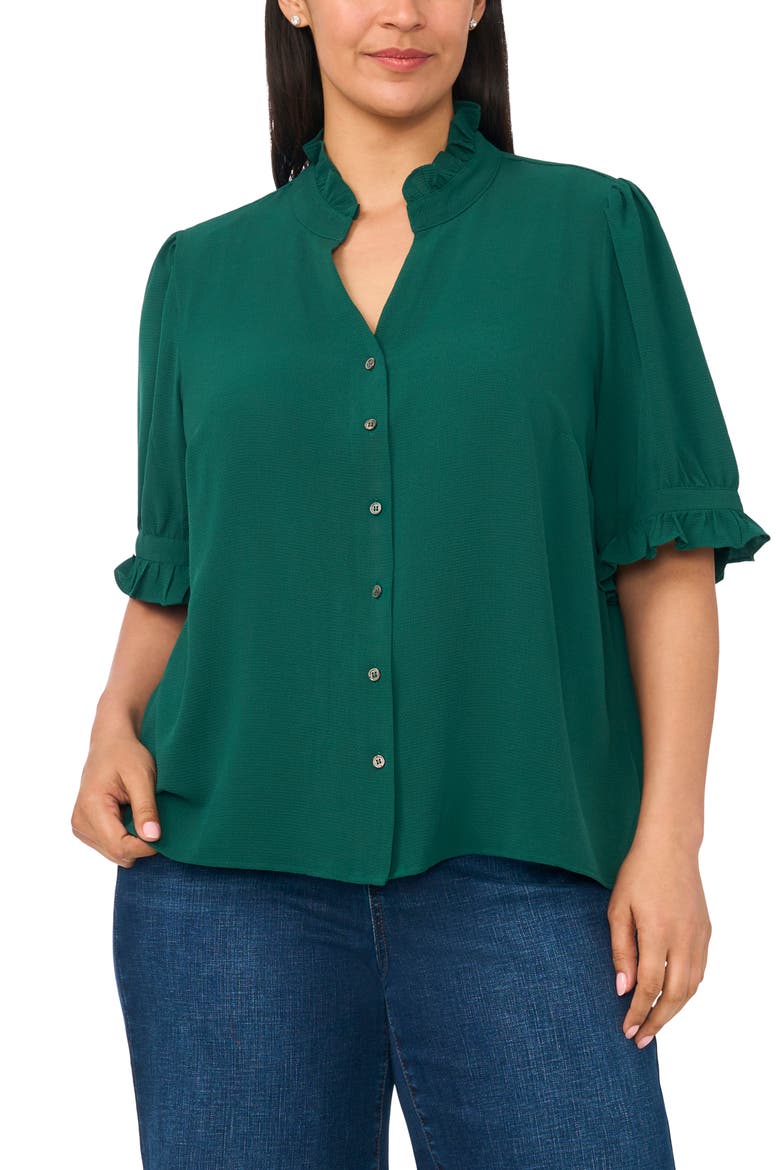 Ruffle Neck Top, Main, color, ALPINE GREEN