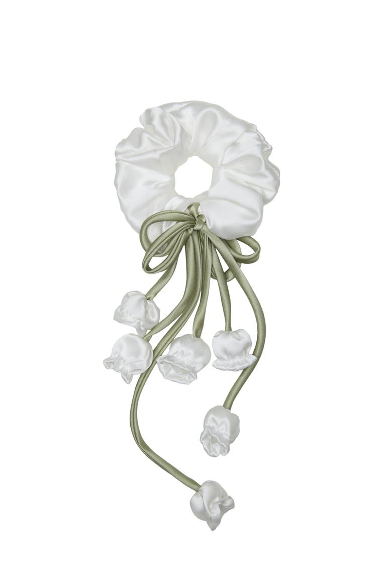 Lily of the Valley Silk Hair Tie Scrunchie, Main, color, White