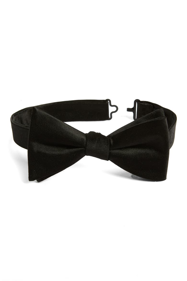 Silk Pre-Tied Bow Tie, Main, color, BLACK