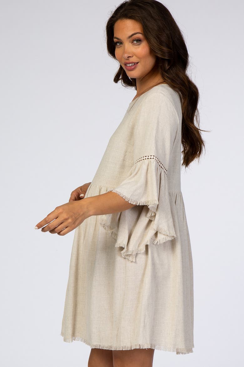Raw Edge Bell Sleeve Babydoll Dress, Alternate, color, Cream