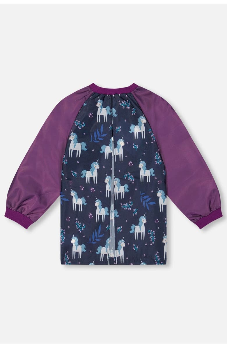 Deux par Deux Girl Unicorn Practical Durable Protective Apron, Alternate, color, Blue And Purple Unicorn Print