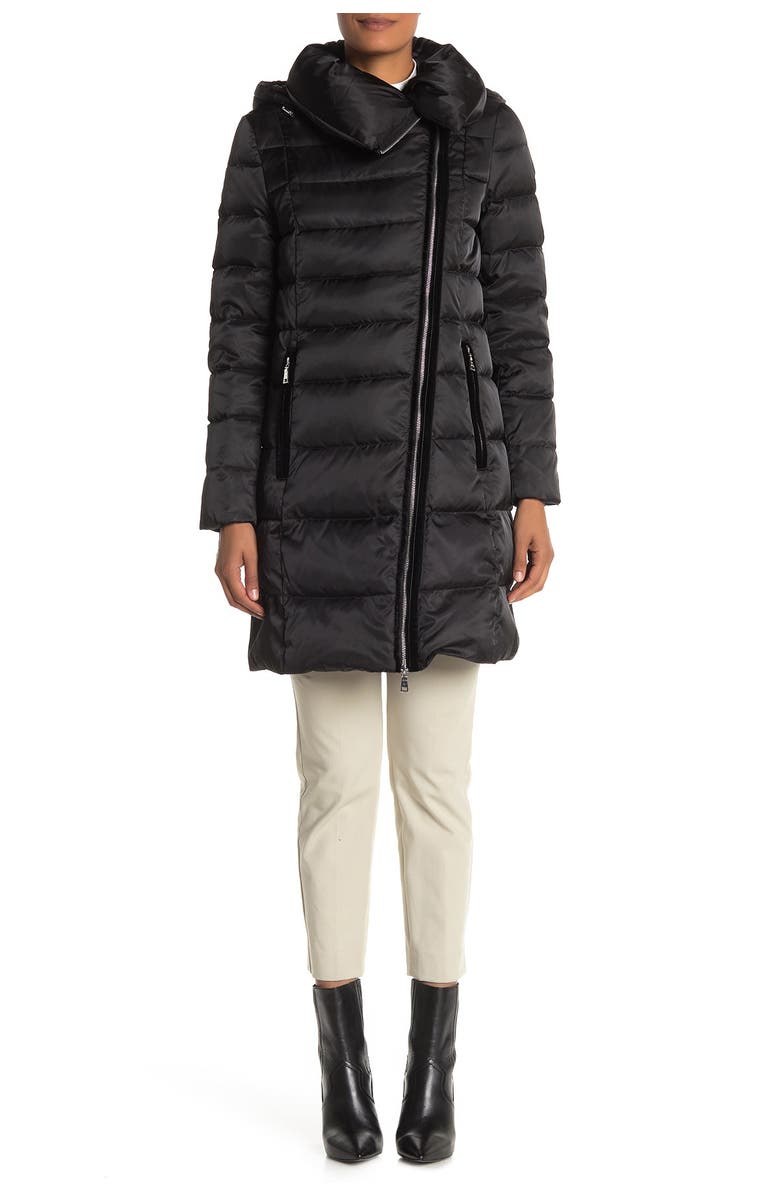 Tahari Brooklyn Hooded Asymmetrical Zip Down Puffer Coat, Alternate, color, 