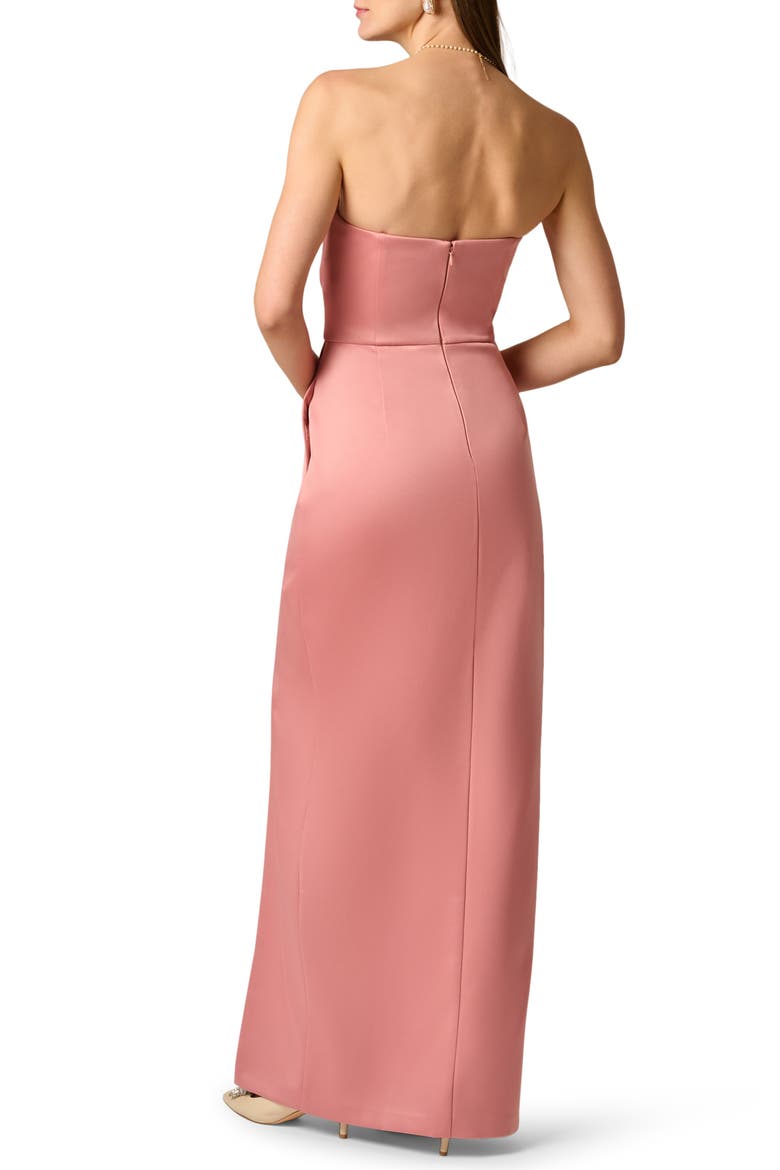 Pleat Detail Strapless Duchess Satin Column Gown, Alternate, color, ROSE