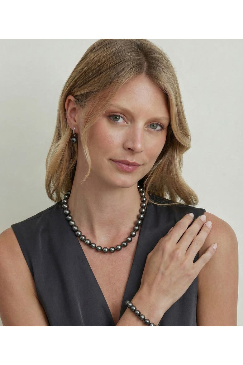 Tahitian South Sea Pearl & Diamond Kim Earrings, Alternate, color, White Gold