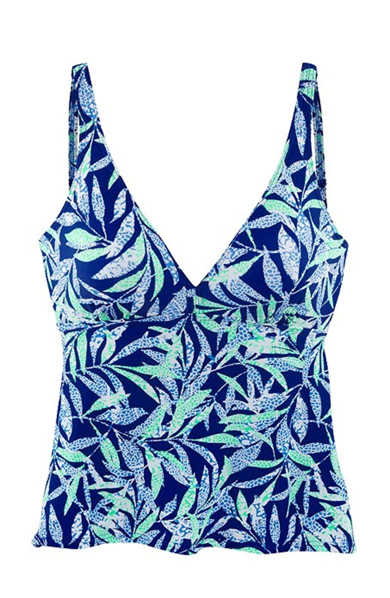 LASCANA Women's Tropical Print Underwire Tankini Top Size 34C, Alternate, color, Blue-Printed