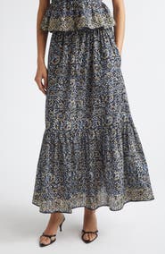 Ulla Johnson Olina Print Tiered Cotton Maxi Skirt