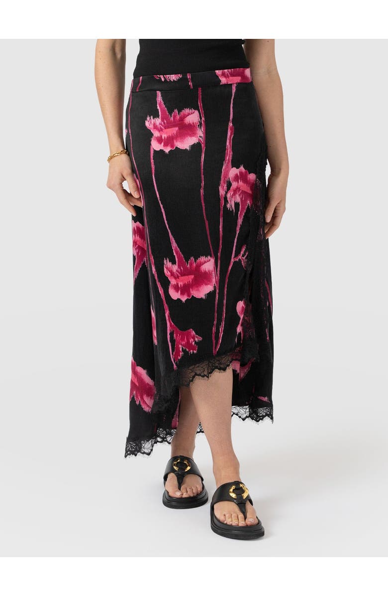 Saint + Sofia Harper Lace Midi Skirt, Alternate, color, Pink Stem Floral