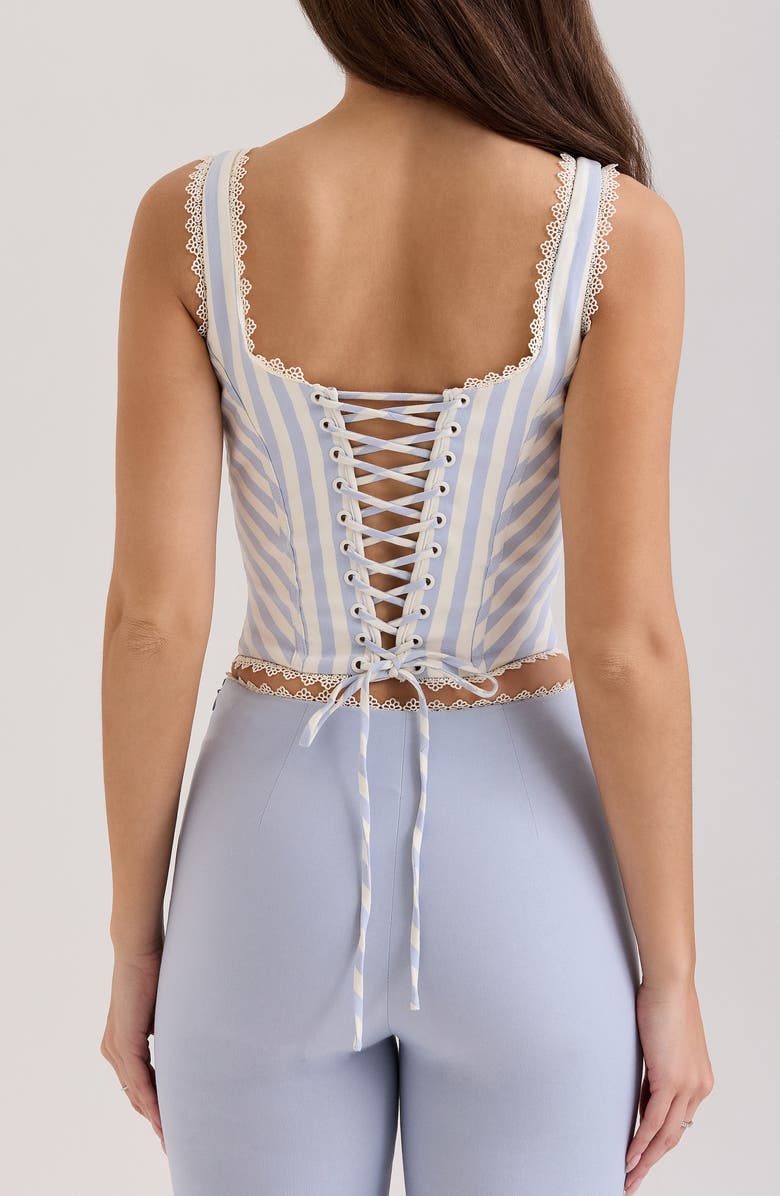 HOUSE OF CB Petra Lace Trim Pintuck Corset Top, Alternate, color, Stripe Blue