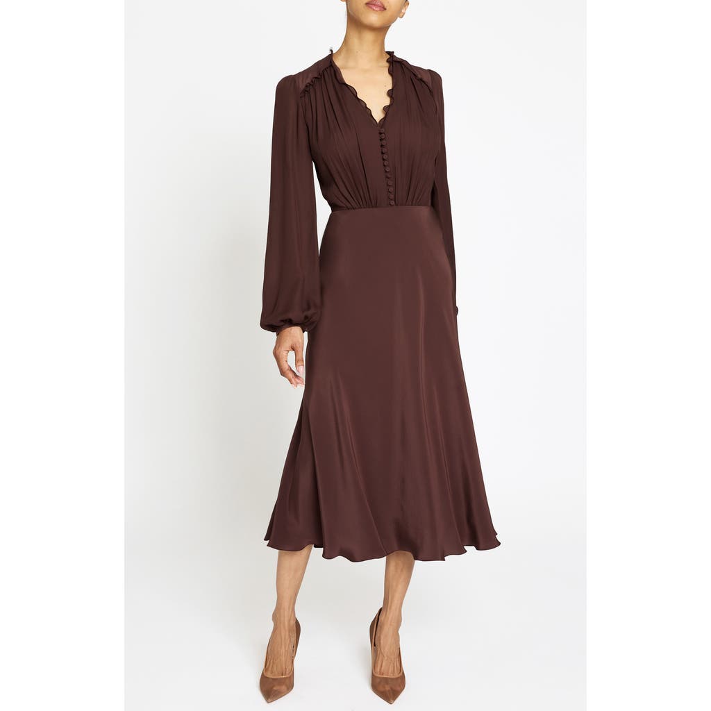 Santorelli Amal Silk Long Sleeve Fit And Flare Midi Dress In Brown