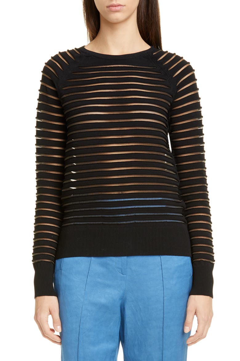 Margot Sheer Stripe Sweater, Main, color, BLACK