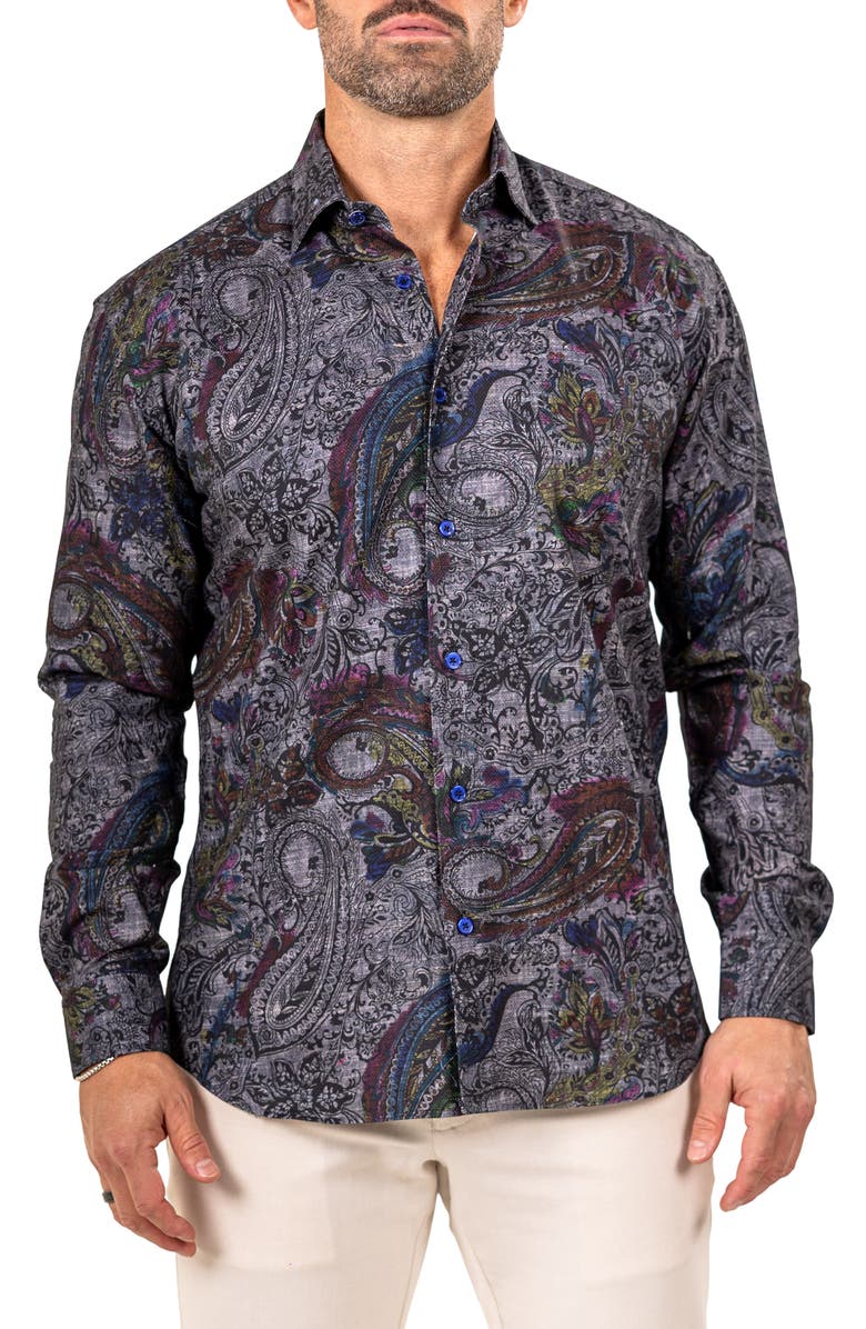 Maceoo Fibonacci Marthyr 0256 Paisley Contemporary Fit Button-Up Shirt, Main, color, 