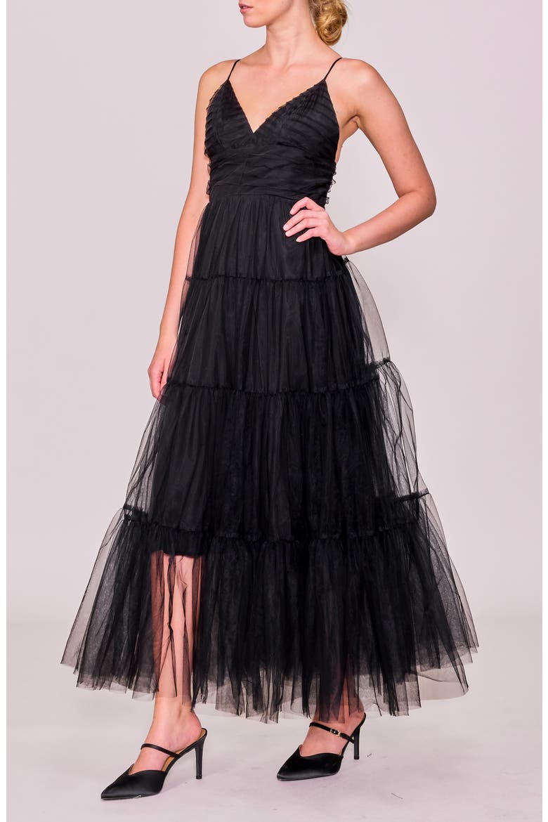 Sleeveless Tiered Tulle Gown, Alternate, color, BLACK