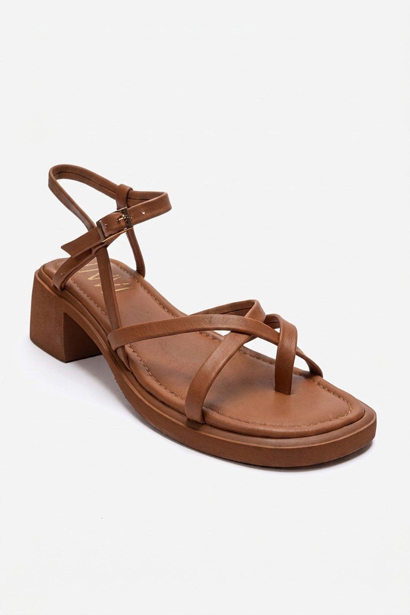 Cirelle Leather Block Heel Sandal, Alternate, color, Cognac