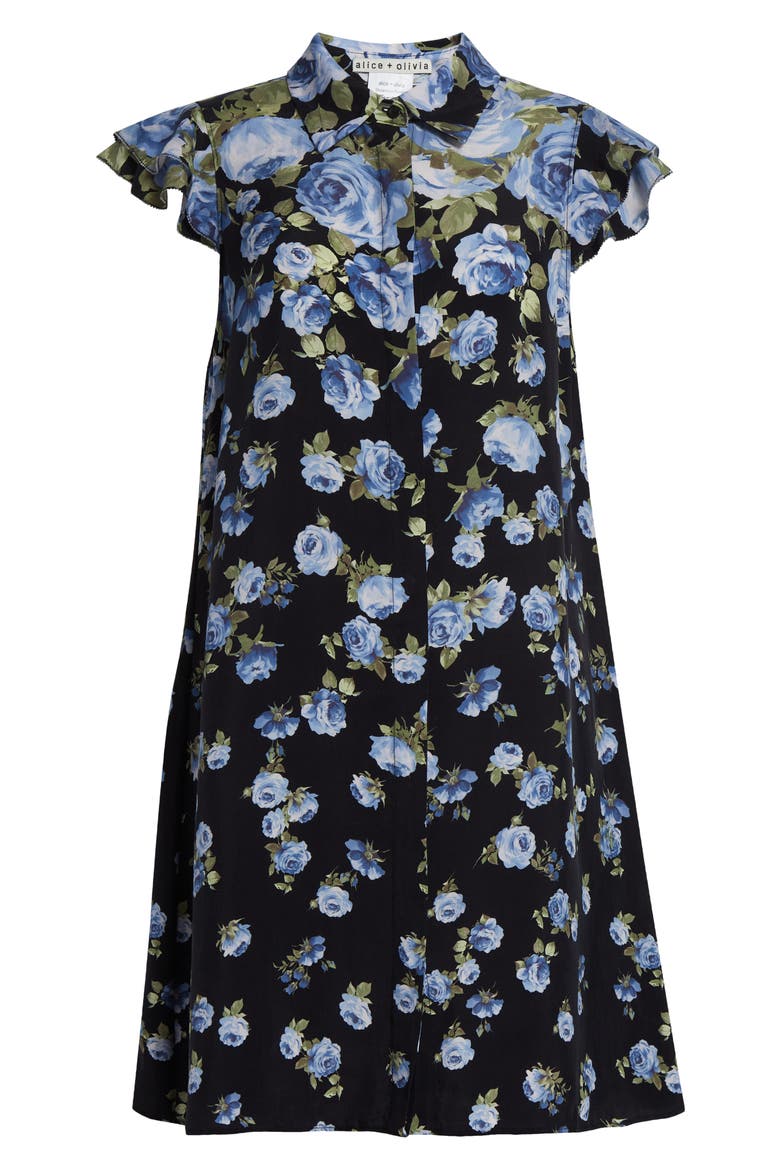 Jem Floral Ruffle Sleeve Mini Shirtdress, Alternate, color, SMELL THE ROSES