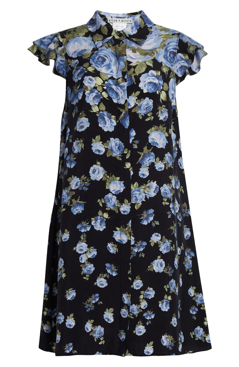 Alice + Olivia Jem Floral Ruffle Sleeve Mini Shirtdress, Alternate, color, 