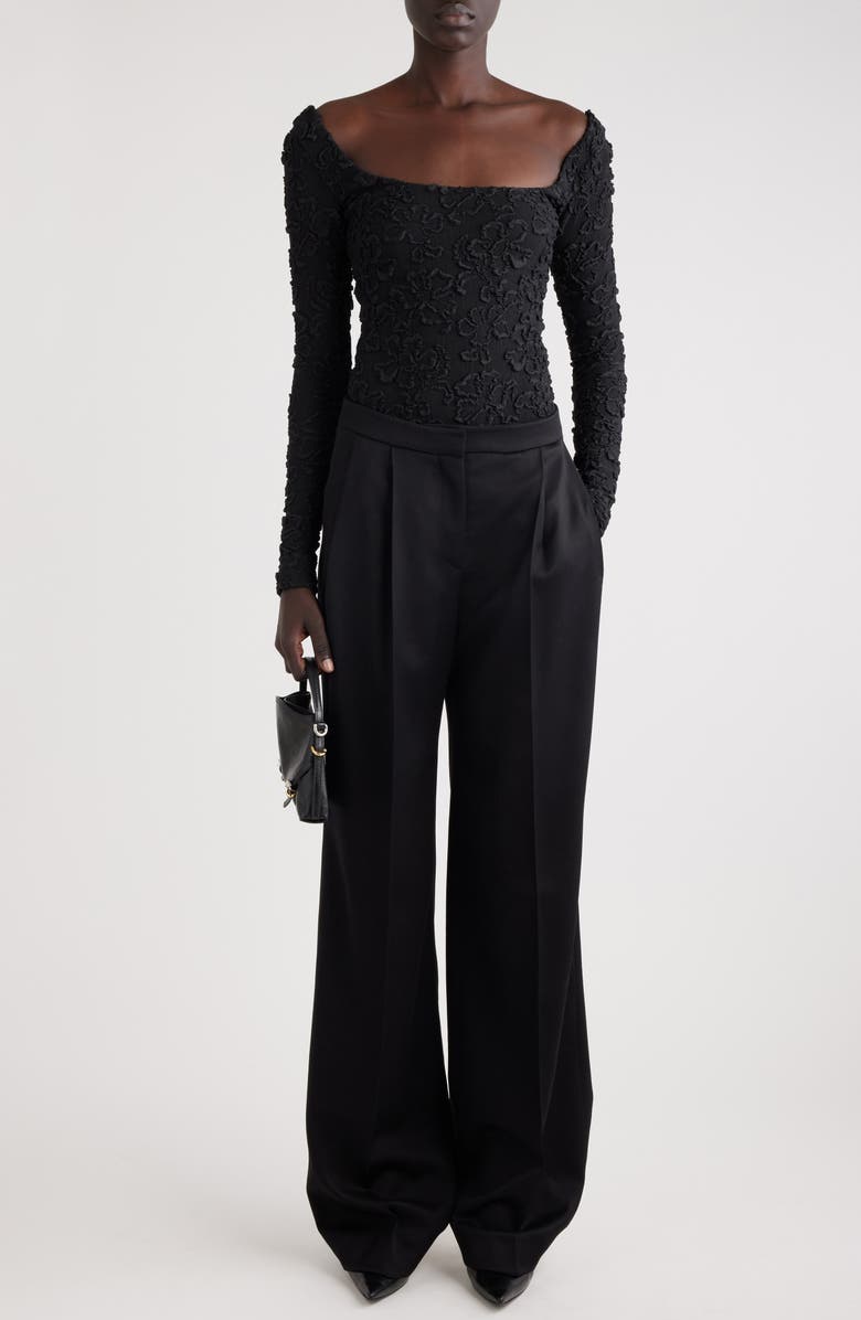 Givenchy Embroidered Scoop Neck Long Sleeve Silk Blend Top, Alternate, color, 