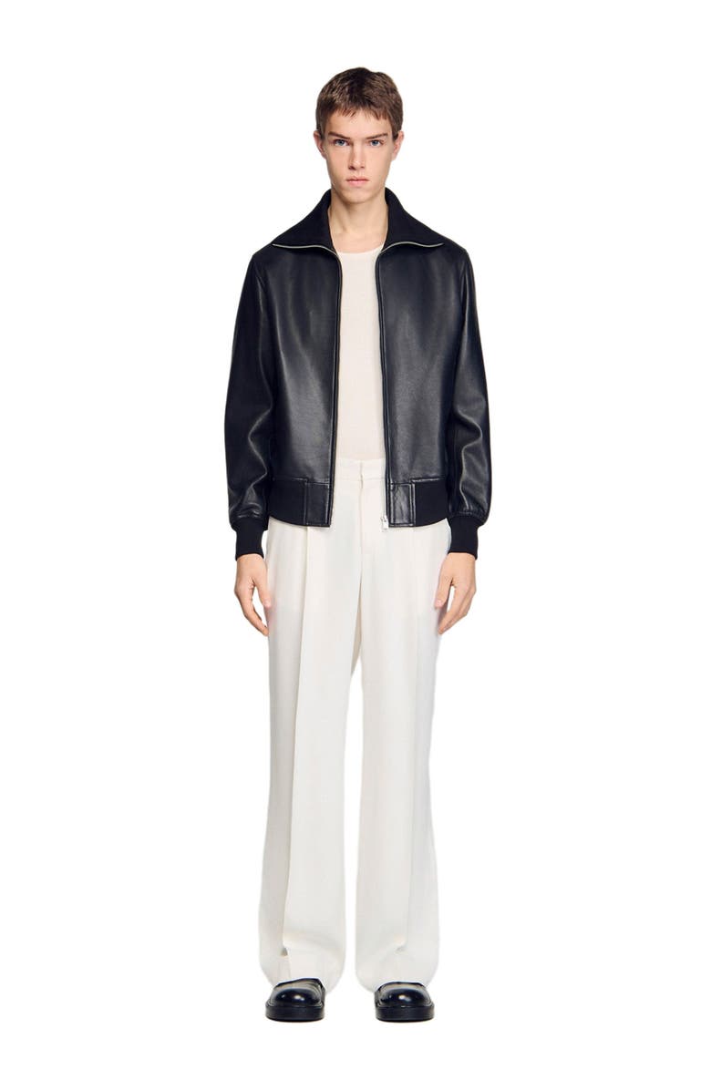 SANDRO Zipped leather jacket, Alternate, color, Black