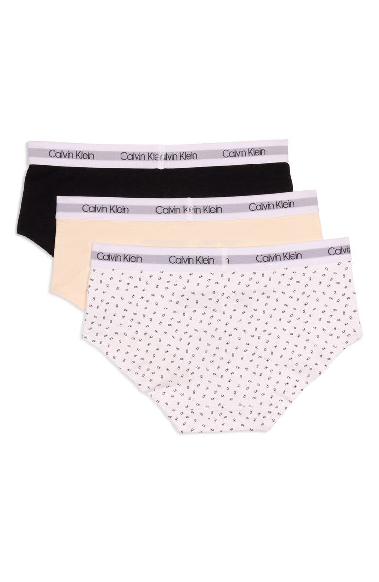 Calvin Klein Stretch Cotton Hipster Panties - Pack of 3, Alternate, color, Black Mini/ Sand/ Black