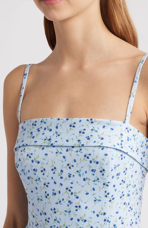 French Connection Echo Crepe Strappy Midi Dress In Icy Blue Multi In Icy Blue Multi