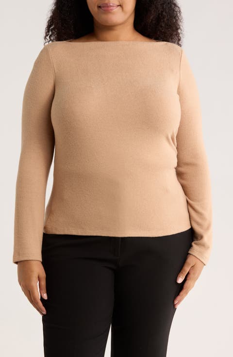 Boat Neck Brushed Knit Top (Plus)
