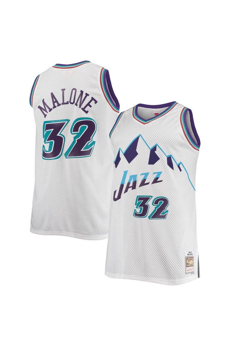Men's Mitchell & Ness Karl Malone White Utah Jazz 1996/97 Big & Tall Hardwood Classics Swingman Jersey, Main, color, White